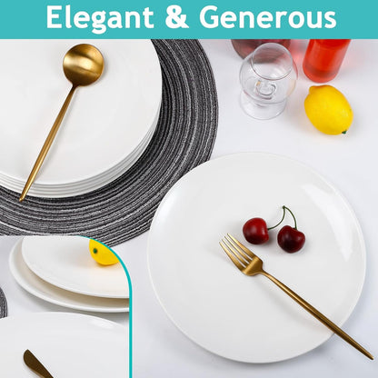 Regine Switzerland Porcelain Dessert Plates - Set of 4 | 10-Inch White Ceramic Dinner Plates, Microwave & Dishwasher Safe