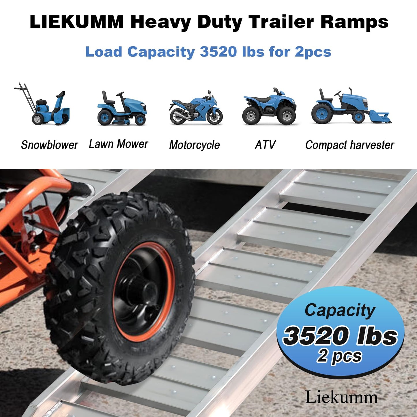 LIEKUMM 4FT Aluminum Truck Ramps, 2 Pcs 3520 Lbs Capacity Heavy-Duty Trailer Ramps, Portable Loading Ramp for Pickup Trucks, ATVs, Motorcycles, Lawn Mowers, and UTVs