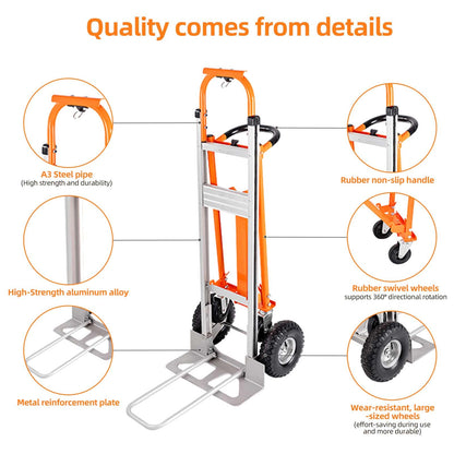 3 in 1 Heavy Duty Hand Truck, 1000 lbs Folding Dolly with 4 Pneumatic Wheels, Portable Aluminum with Telescoping Flatbed Hand Truck for Luggage, Travel, Moving, Shopping, Office Use