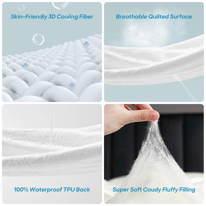 Cozymaker Queen Size 100% Waterproof Mattress Protector, Cooling Mattress Pad Cover Fitted 8"-21" Deep Pocket, 3D Air Fabric Soft Breathable Smooth Bed Cover Noiseless Washable