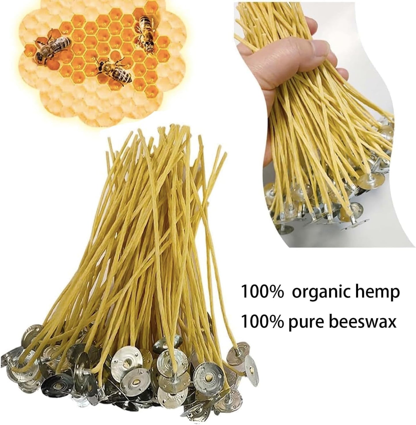 Hemp Wicks 100 pcs 8 inch Organic Beeswax Candle Wicks for Candle Making