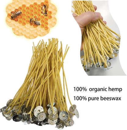 Hemp Wicks 100 pcs 8 inch Organic Beeswax Candle Wicks for Candle Making