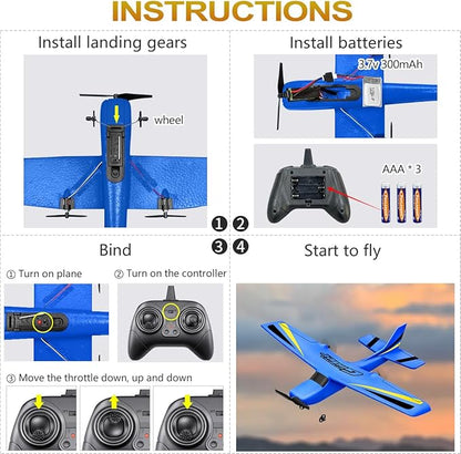 HAWK'S WORK 2 Channel RC Airplane Ready to Fly 2.4GHz Remote Control Plane Easy to Fly Glider for Kids &amp Beginners (Blue)