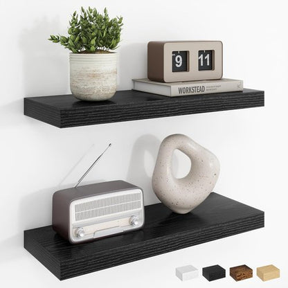 Dreamland Floating Shelves - 20-Inch Rustic Black Wooden Wall Shelves for Bathroom, Bedroom & Kitchen | Set of 2