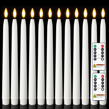 Homemory 11 inches Waxy Flameless Taper Candles with Remote Timer Dimmer, 12 Pcs Battery Operated Taper Candles with Flickering Flame, White LED Candlesticks for Wedding, Christmas Indoor Decoration