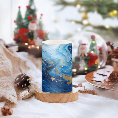 Gravopti Blue Gold Marble Flameless LED Pillar Candles Set, Battery Operated with Remote Timer, 3" x 5" & 3" x 4" Indoor Outdoor Decor (2 Pack)