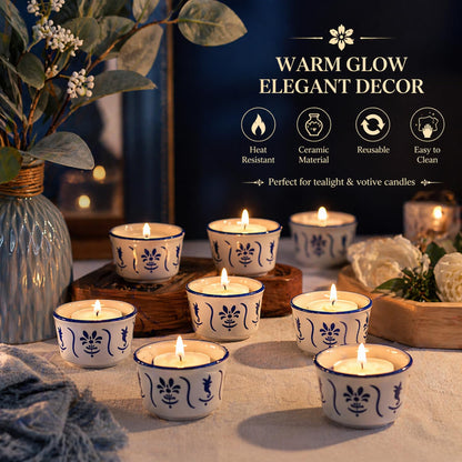 Teenyyou 20 Pcs Tealight Candle Holders Bulk Blue and White Votive Candle Holders Chinoiserie Ceramic Gifts for Wedding Table Centerpiece Decor