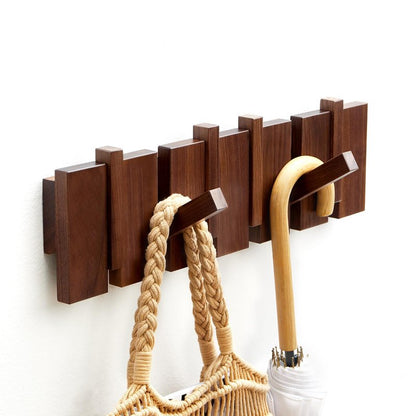 ESDOPA Wood Wall Mounted Coat Rack, Flip Down Wall-Mount Hook Racks with 6 Hooks, Entryway Hanger Art Hook for Hanging Coats Keys Hats Towels Bags, Walnut