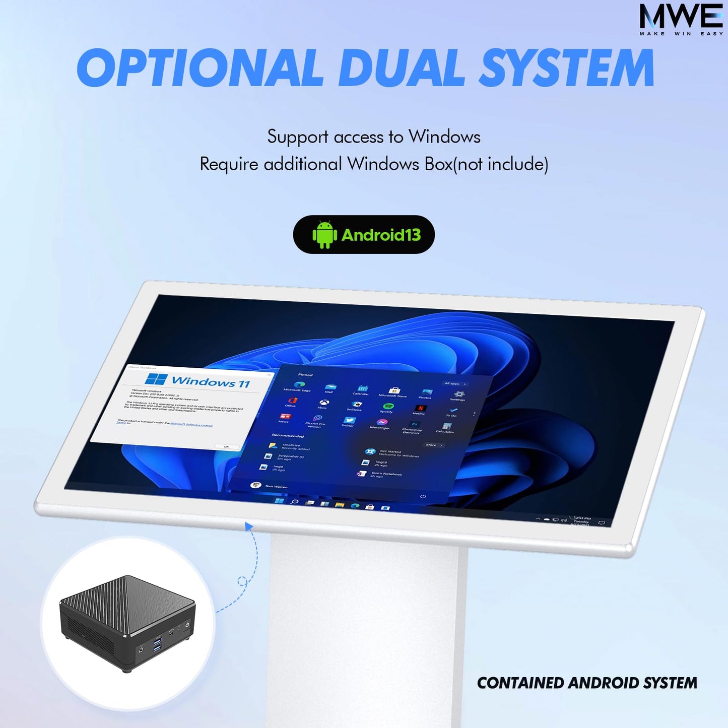 MWE 21.5 Inch Touch-screen Self Service Kiosk, Floor Standing Digital Signage Display, FHD Information Kiosk, 2 Speakers, Interactive Display for Mall Navigation/Self-Ordering/Advertising/Retail Store