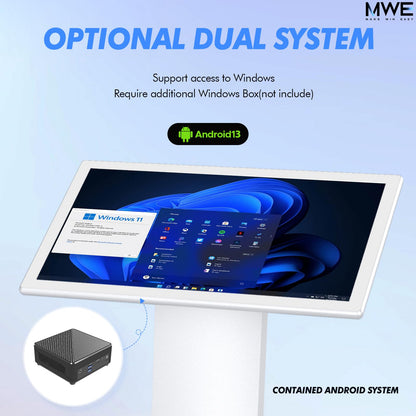 MWE 21.5 Inch Touch-screen Self Service Kiosk, Floor Standing Digital Signage Display, FHD Information Kiosk, 2 Speakers, Interactive Display for Mall Navigation/Self-Ordering/Advertising/Retail Store
