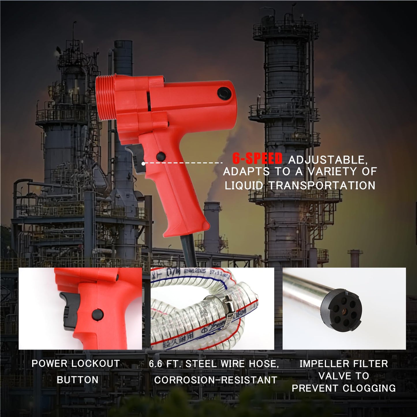 1980W Electric Fuel Transfer Barrel Pump, 110V 11000RPM,for 55Gallon Electric Transfer Pumps with 36in Stainless Steel Tube and 6.6ft Steel Wire Hose, for Diesel,Kerosene,White oil，etc