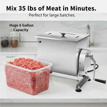 Wutfly Manual Tilting Meat Mixer, 35 lb / 6 Gallon Capacity, Stainless Steel Sausage Stuffer for Burger, Sausage & Jerky, with Removable Paddle & Non-Slip Feet, Countertop Food Processor