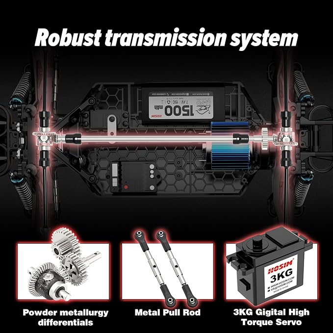 Hosim 1/10 RC Car for Adults &amp Boys 48+KMH Electric Remote Control Car High Speed Large RC Truck 4X4 Off-Road All Terrains Waterproof Monster Trucks Hobby RC Cars Toys Gifts for Boys 8-12