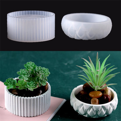 Round Plaster Flower Pot Silicone Mold Succulent Planter Vase Cactus Concrete Mold Epoxy Resin Candle Jar Storage Box Cement Clay Mould