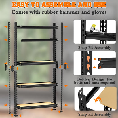 LEVELEVE 5-Tier Storage Shelving Unit, Metal, for Garage, Kitchen, Laundry Room, Adjustable, 30" L x 12" W x 60" H, Rectangular, 2 Pack