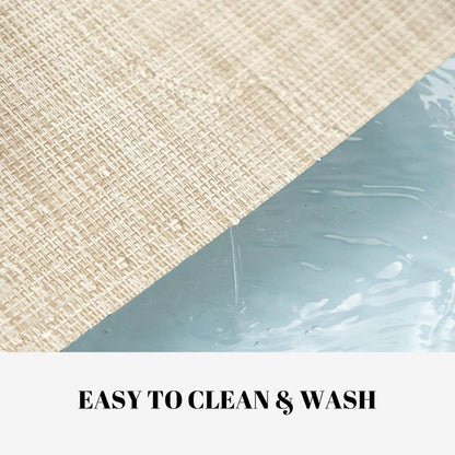SUMYMERY Placemats Set of 6 Vinyl/Plastic Woven Place Mats for Kitchen Table Indoor/Outdoor Washable Placemat Wipeable Dining Table Mats (Khaki Blue,6)