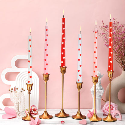 Conelist 6 Pcs Valentines Heart Taper Candles 10 Inch Pink Red White Candle Sticks for Gifts Bachelorette Bridal Wedding Party Baby Shower Table Decor Party Supplies