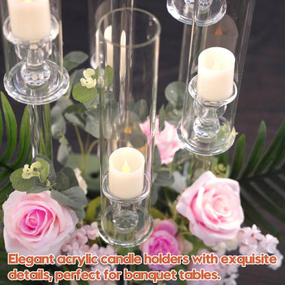 2 Set 5 Arm Acrylic Candle Holder, Mjkeomo 34.6'' Tall Candelabra Centerpieces for Tables Clear Candlesticks Holder with Lampshade for Housewarming Gift Fireplace Dinner Decor Fit 0.87'' LED Candle