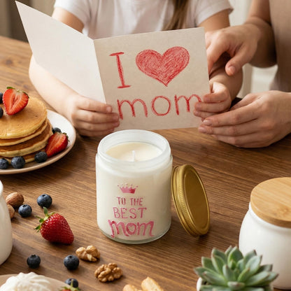Vanilla Scented Candles for Mothers Day, Best Mom Ever Decor- Unique Mothers Day Decorations for Table, Christmas, Birthday Gifts for Mom from Daughter, Son, 7oz Soy Wax 25H Burn Time