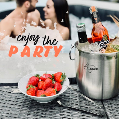 3L Insulated Ice Bucket, Champagne Bucket, Ice Bucket with Lid and Tongs, Stainless Steel, Strainer, Ice Scoop, Large Ice Buckets for Parties with Lid, Champagne, Drinks Bucket, Beer and Wine Bucket