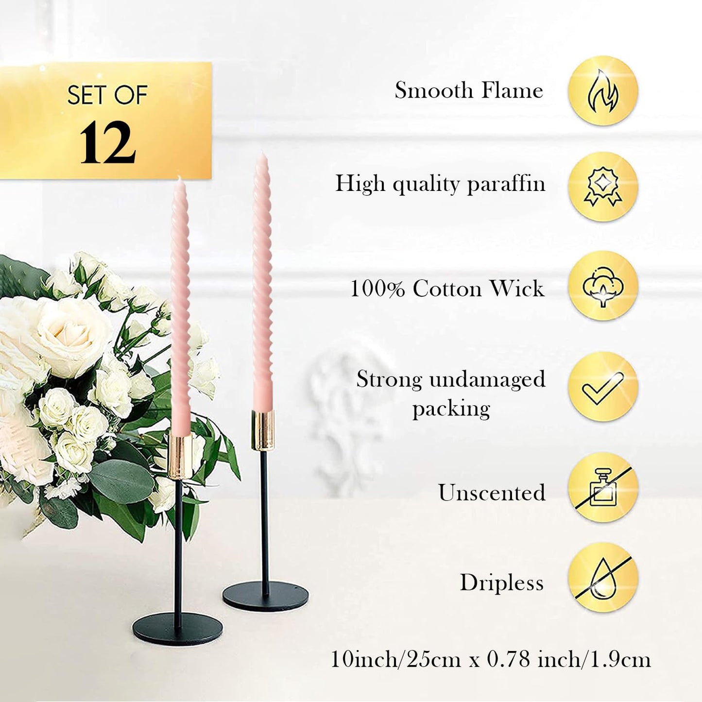 LPUSA Navy Spiral Taper Candle Sticks Tall Taper Unscented Candle for Holiday,Wedding and Home Decoration,10inch,12 Pack(E-Navy)
