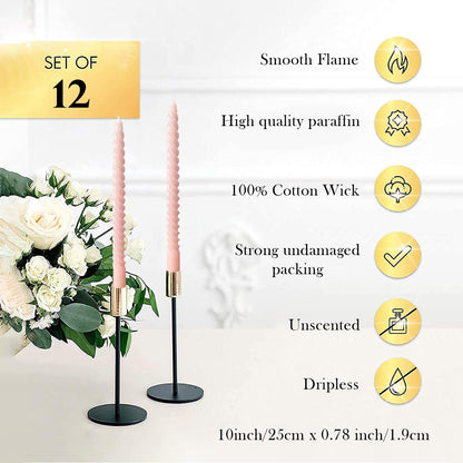 LPUSA Navy Spiral Taper Candle Sticks Tall Taper Unscented Candle for Holiday,Wedding and Home Decoration,10inch,12 Pack(E-Navy)