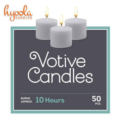 Hyoola Votive Candles - 10 Hour Burn Time - Unscented Candles Votives Bulk - Pack of 50 White Candles - European Made
