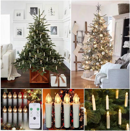 Mxqdhx Christmas Trees flameless Candles, 30Pcs Led Flickering Lights Battery Operated Candlesticks with Remote Timer/Clips, Warm White Window Taper Candles for Home Wedding Halloween Birthday Decor
