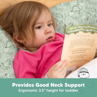 DinoDood Toddler Pillow - Soft & Breathable Organic Cotton Travel Pillowcase | 13x18 for Kids 2-5 Years