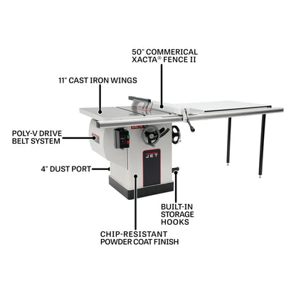 JET 10-Inch Deluxe XACTA Table Saw, 50-Inch Rip, 5 HP, 230V 1Ph (JTAS-10XL50-5/1DX)