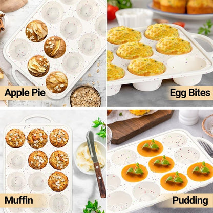 Silicone Muffin Pans for Baking, Metal Reinforced Frame 12 Cups Regular Size Silicone Cupcake Pan Nonstick Muffin Tin for Baking Muffin, Cupcake, Frittatas,BPA Free, Silicone Molds Dishwasher Safe