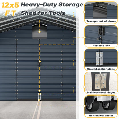 EROMMY 12x25 FT Metal Carport with Side Storage, Heavy Duty Enclosed Carport with Lockable Storage Room, Galvanized Steel Vehicle Shelter for Car, Truck & Tools