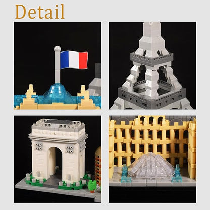 Paris Skyline Architecture Adult Building Blocks Set 3680PCS with Eiffel Tower and The Louvre Assembly Collection Micro Bricks 3D Model for Teens Age of 14+