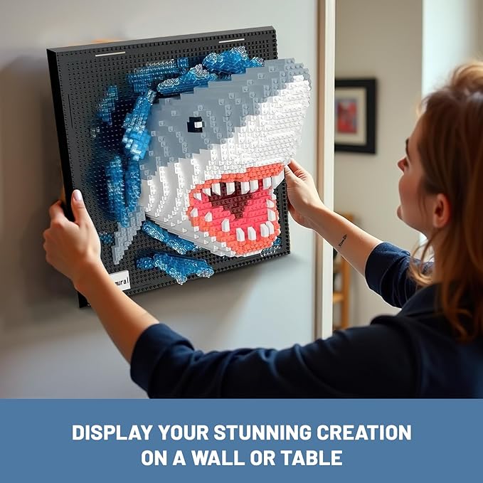 Shark Animal 3D Wall Art Micro Mini Building Blocks Set for Adults Unique Home Wall Decor or Table Display No Compatible with Lego Ideal Birthday Christmas Toy Gift for Teens (2166 PCS)