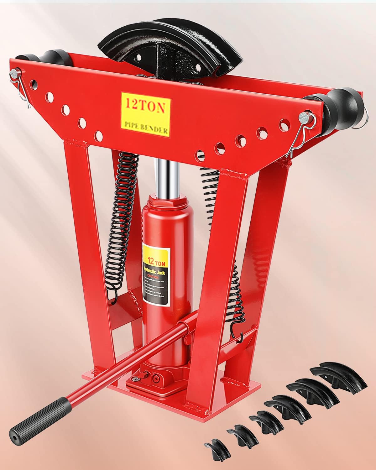 FAHKNS Hydraulic Pipe Bender 12 Ton Manual Copper Exhaust Bender Tool with 6 Dies (1/2,3/4,1,1-1/4,1-1/2,2") 90-180 Degree Adjustable Rollers Bending Steel Iron Metal Ratcheting Tube
