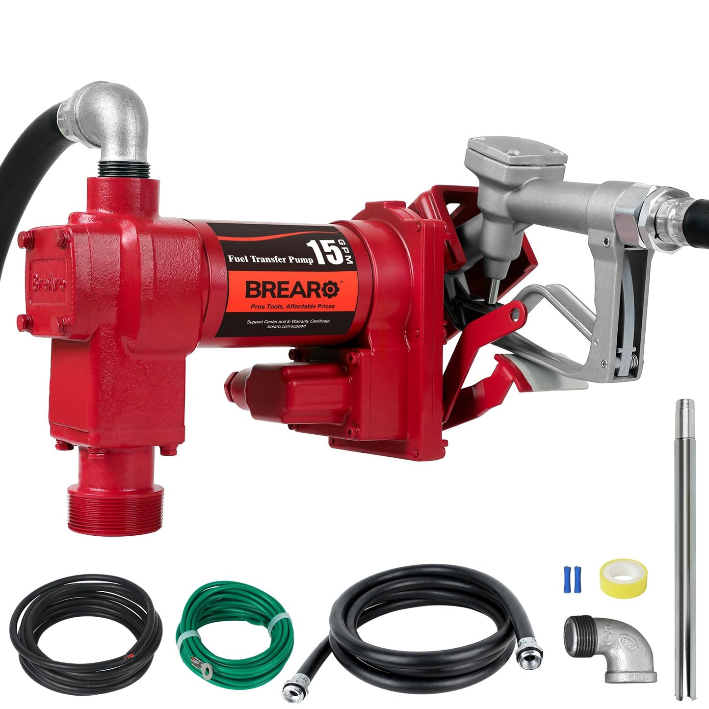 12V Fuel Transfer Pump 15 GPM with Manual Nozzle, Heavy Duty Cast Iron Pump for Gasoline, Diesel, Kerosene, Ethanol, Methanol, and Biodiesel