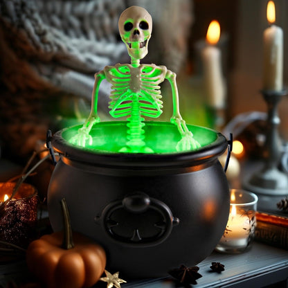 Halloween Decorations Indoor, Cauldron Halloween Decor with Magic Floating Potion Bottles and Diffuser - Black Witches Bowl Hocus Pocus Party Decoration for Spooky Home Kitchen Table (8in/20cm)