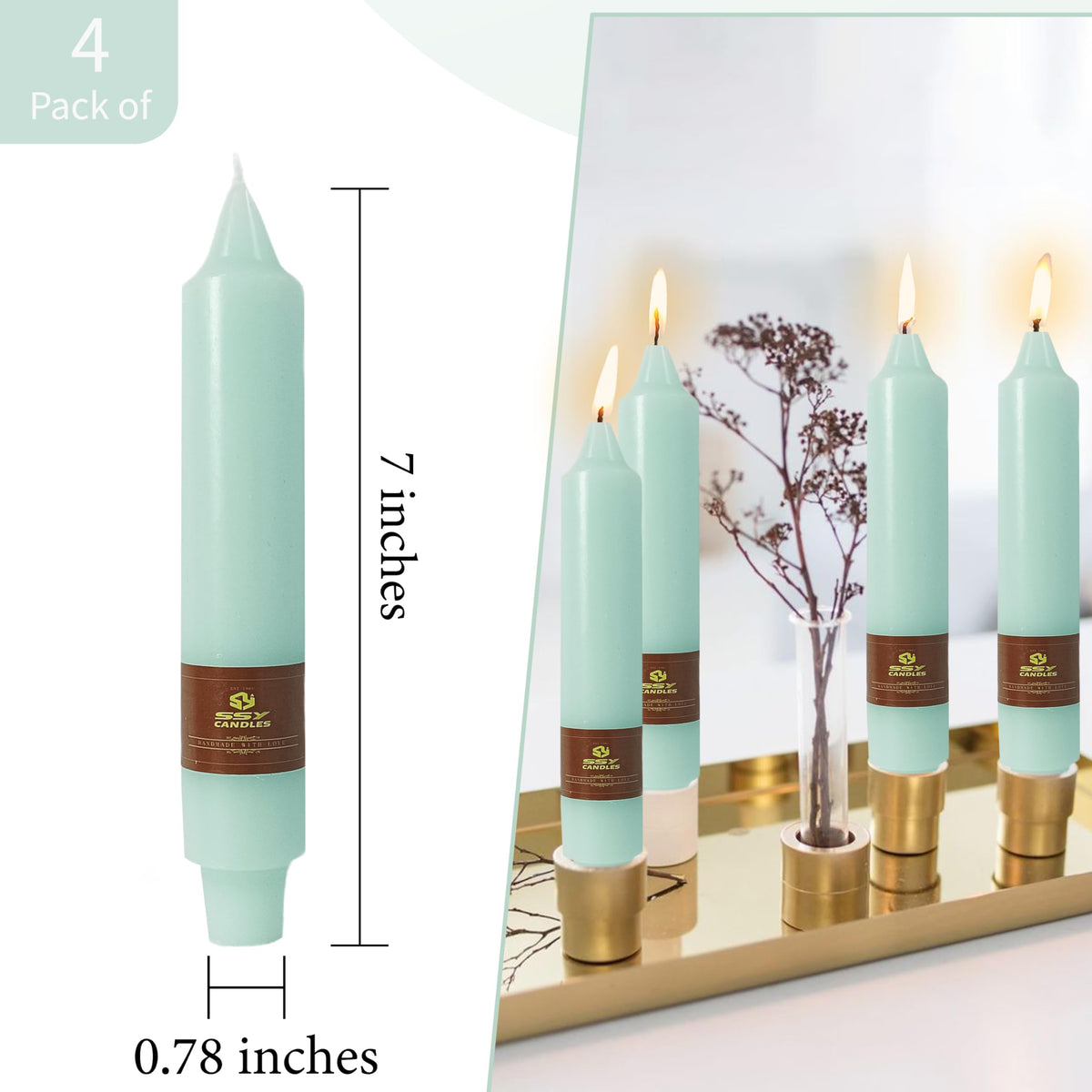 Mint Green Short Taper Candle 7 Inch Candlesticks Unscented Dripless Tapered Candle Set for Home Decor Wedding Party Dinner Candles