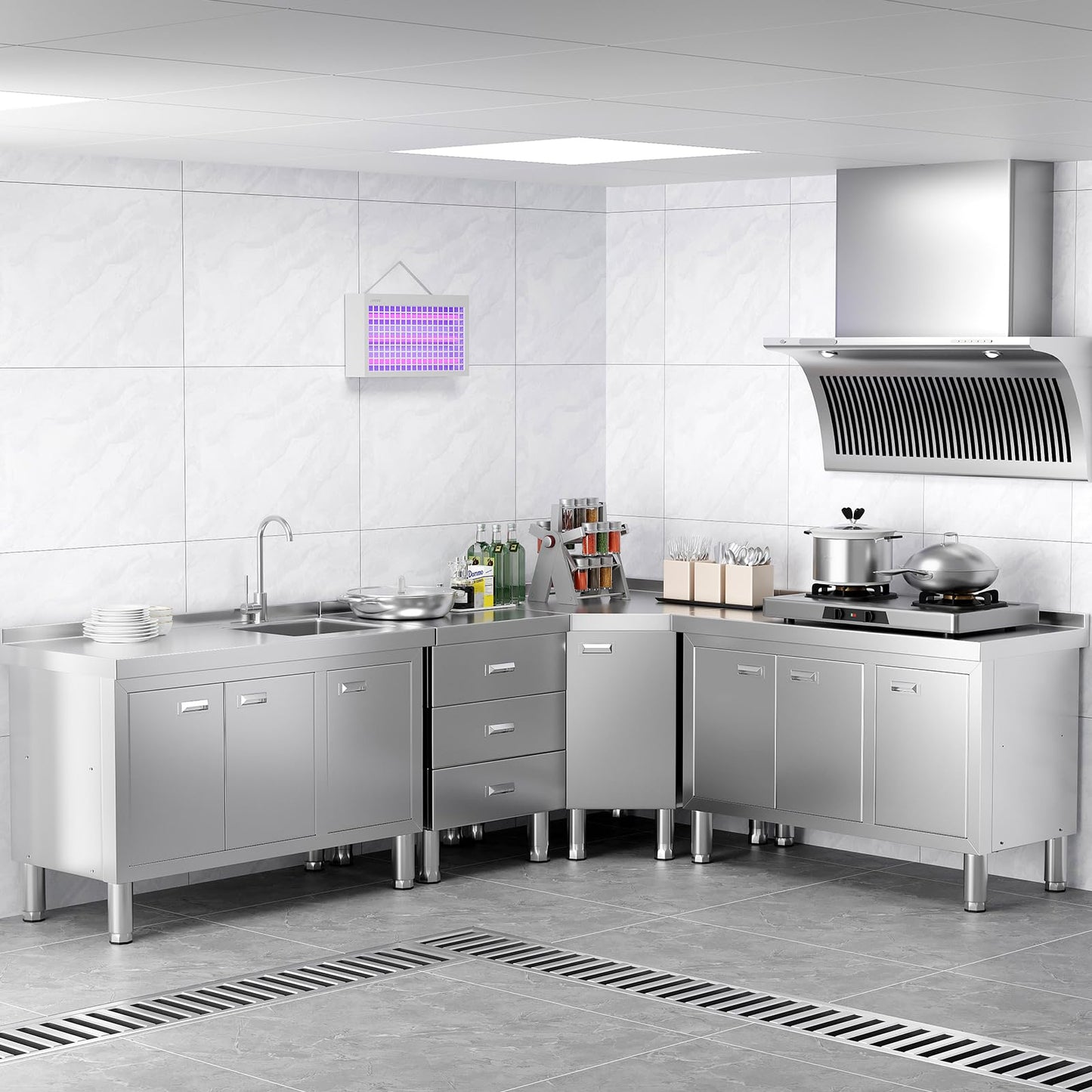 WWK 47" x 21" Stainless Steel Sink with Cabinet, Freestanding Utility Sink Laundry Sink, Heavy Duty Commercial Kitchen Sink for Outdoor, Restaurant, Hotel, Cafe, and Garage, 21D x 47W x 35H inches