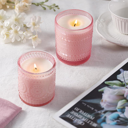 DARJEN 12 Pack Pink Candle Jars for Making Candles- 3 Styles Glass Candle Making Jars Bulk with Bamboo Lids and Labels, Candle Making Supplies Candle Vessels for DIY Gifts