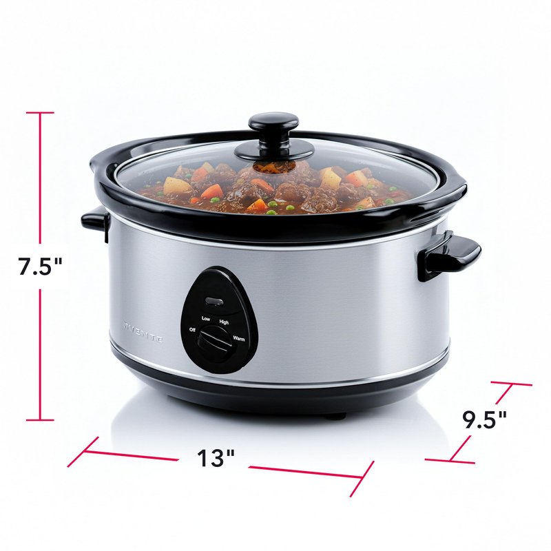 OVENTE Electric Slow Cooker with 3 Cooking Settings, Non-Stick and Dishwasher Safe Stoneware, Stainless Steel Body, Glass Lid, 3.7 Qt Oval Pot for Entrees, Soups, Sauces, Stews & Dips, Silver SLO35ABR