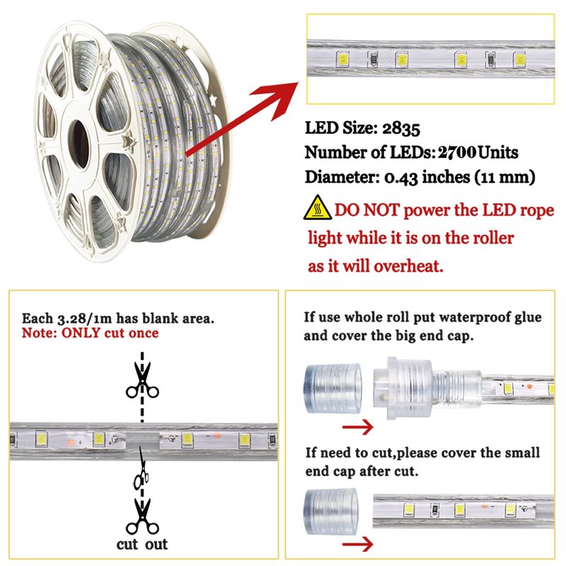 SURNIE 150ft Flat Outdoor Rope Lights Waterproof: 110V Cool Warm White LED Strip Light - Cuttable Connectable Lights for Deck Patio Stairs Backyards Commercial Decor Lighting, Not Tube Rope