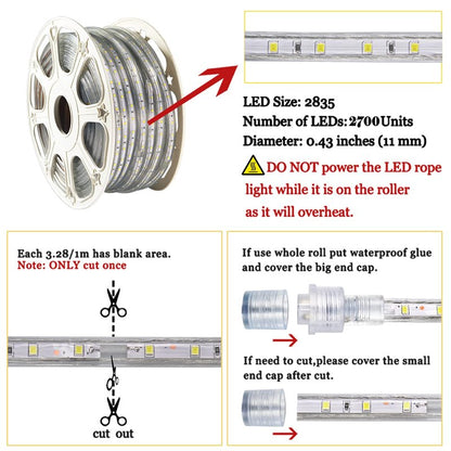 SURNIE 150ft Flat Outdoor Rope Lights Waterproof: 110V Cool Warm White LED Strip Light - Cuttable Connectable Lights for Deck Patio Stairs Backyards Commercial Decor Lighting, Not Tube Rope