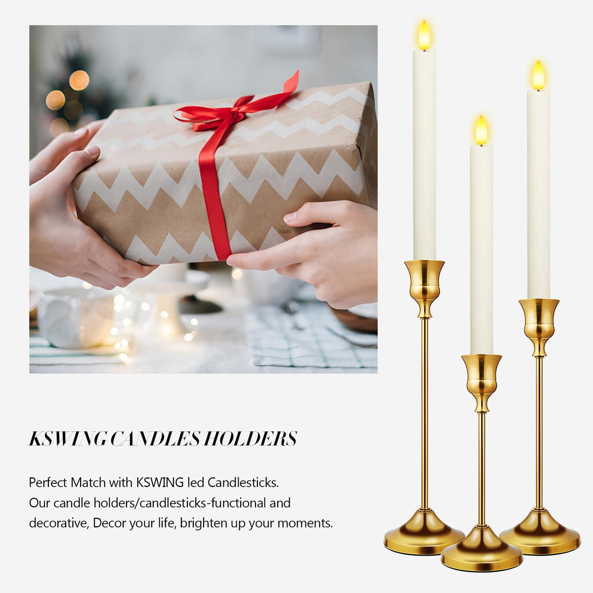 Upgraded Real Wax LED Flameless Taper Candles with Remote, KSWING 6 PCS Ivory Candle Sticks Battery Operated 3D Flickering - 9.6" Long Realistic Fake Candlesticks for Home/Wedding/Fireplace Xmas Decor