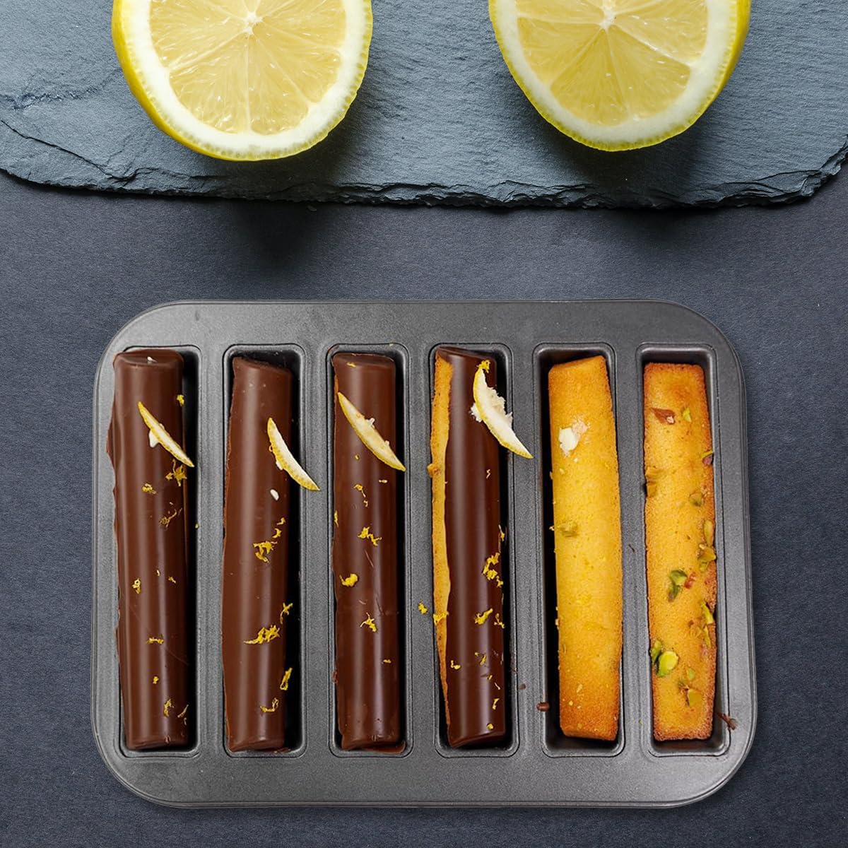 Elesinsoz 6 Cup Financier Cake Baking Pan Breadstick Biscotti Ladyfinger Donut Cookie Cornbread Stick Mini Bread Loaf Baguette Nonstick Small Muffin Cupcake Madeleine Tin Tray Mold