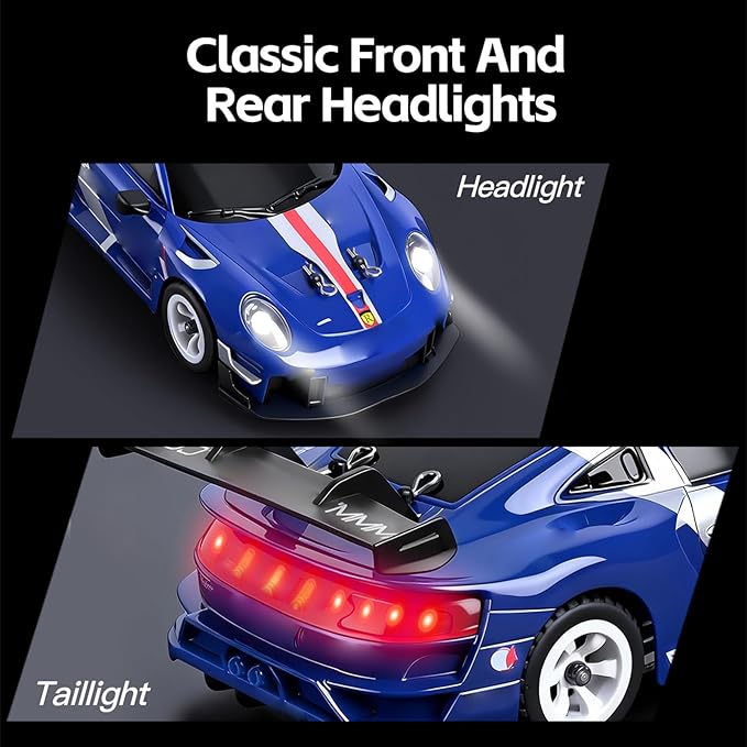 Wltoys 284019-A RC Drift Car 1:28 Scale 30KM/H High Speed RC Drift Car with LED Lights Gyroscope and Professional Chassis 2.4GHz 4WD RTR Rally Cars for Teens Adults (Blue)