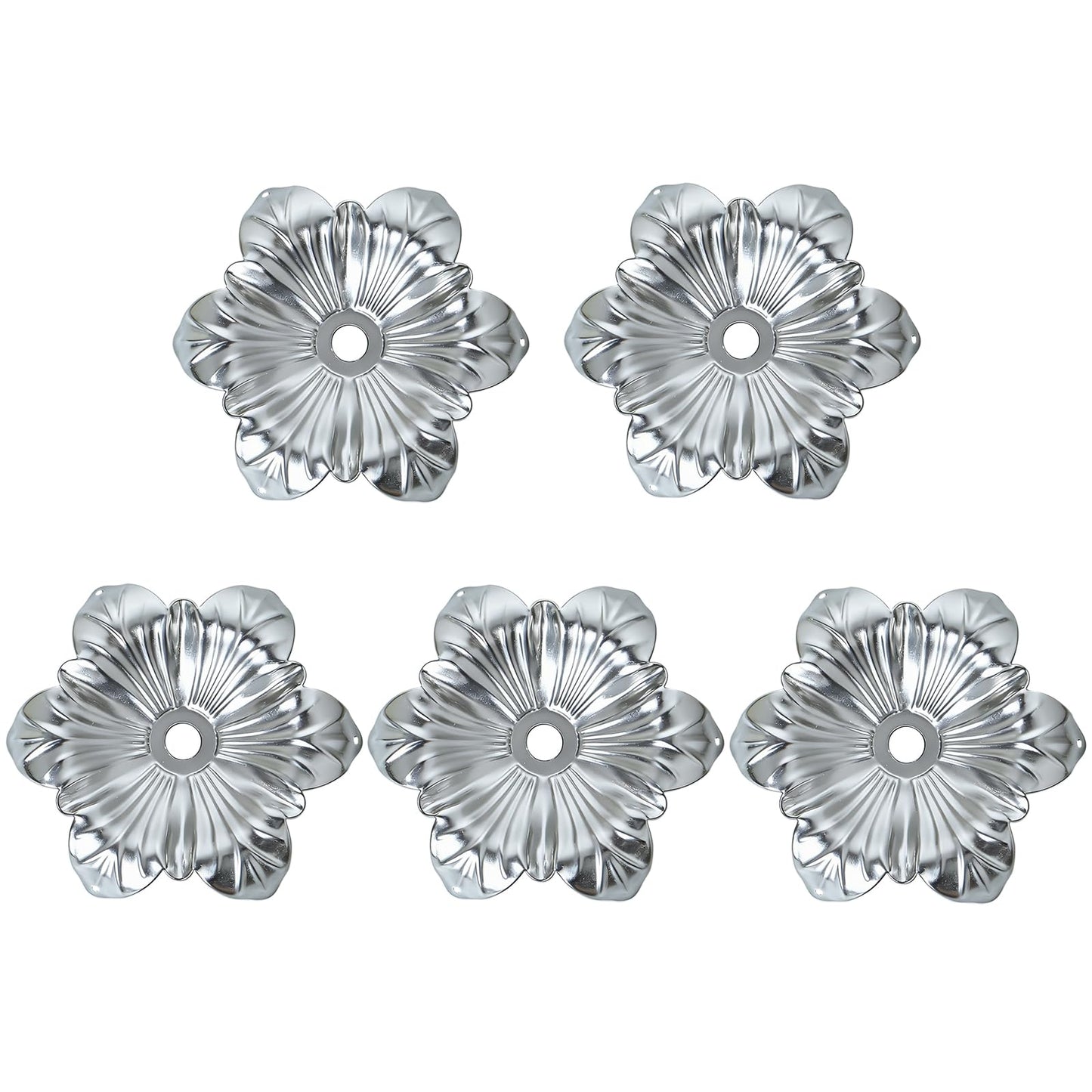 5 Pcs Metal Flower Candle Holder Leaves, 4.3 Inch Metal Candle Stand Accessories with 3 Hanging Holes for Crystal Pendants, Suitable for Candlesticks and Candelabra (Silver, 3.9"-5pcs)