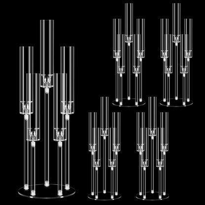 4 Set 5 Arms Acrylic Candelabra Centerpieces for Wedding Table Decorations,Clear Candlesticks Holder with Acrylic Shade for Valentine's Day Dinner Party Fireplace Gift Fit LED Candle