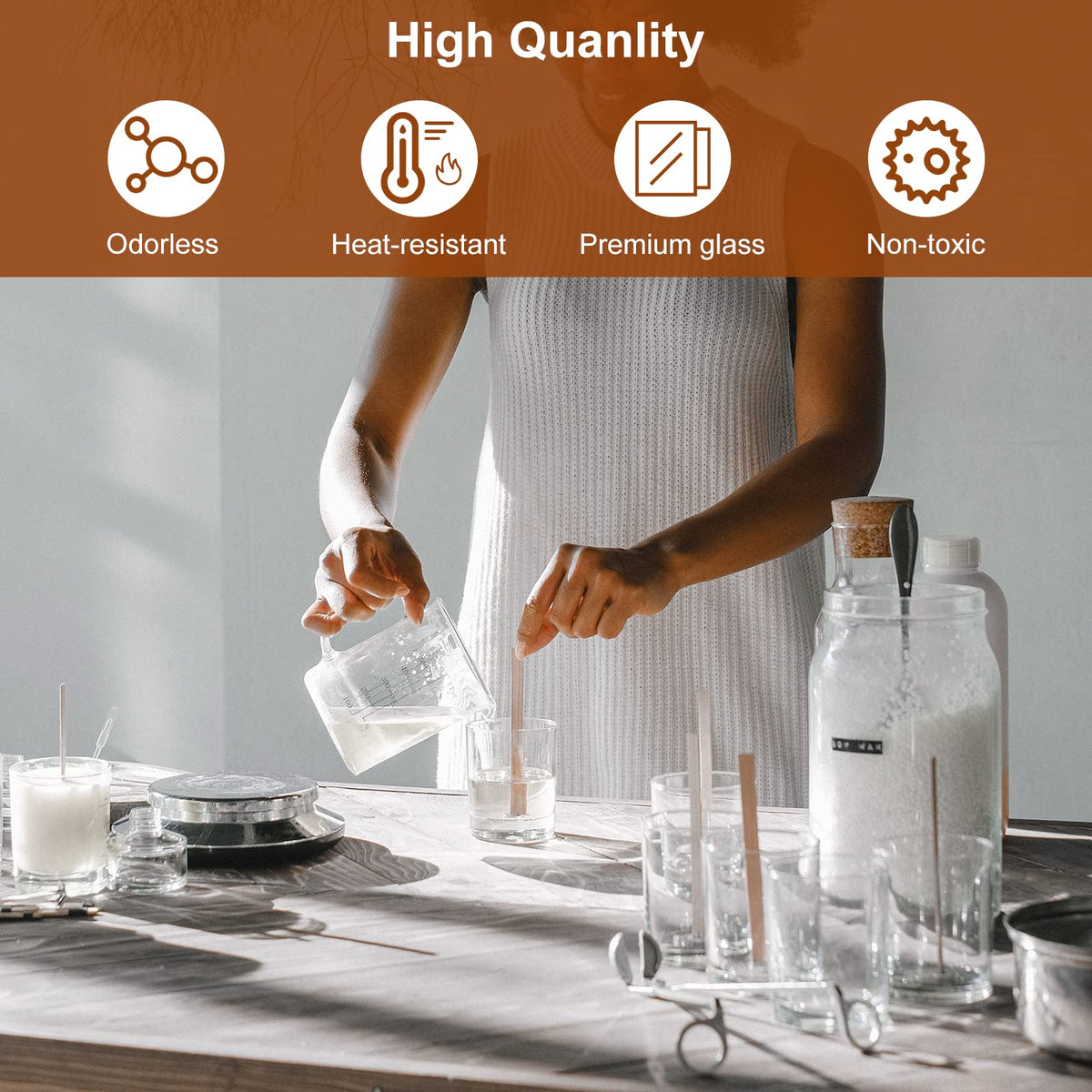CONNOO 12Pack 10 OZ Clear Glass Candle Jars with Bamboo Lids for Making Candles, Large Size Empty Candle Tins with Wooden Lids, Bulk Clean Candle Containers - Dishwasher Safe