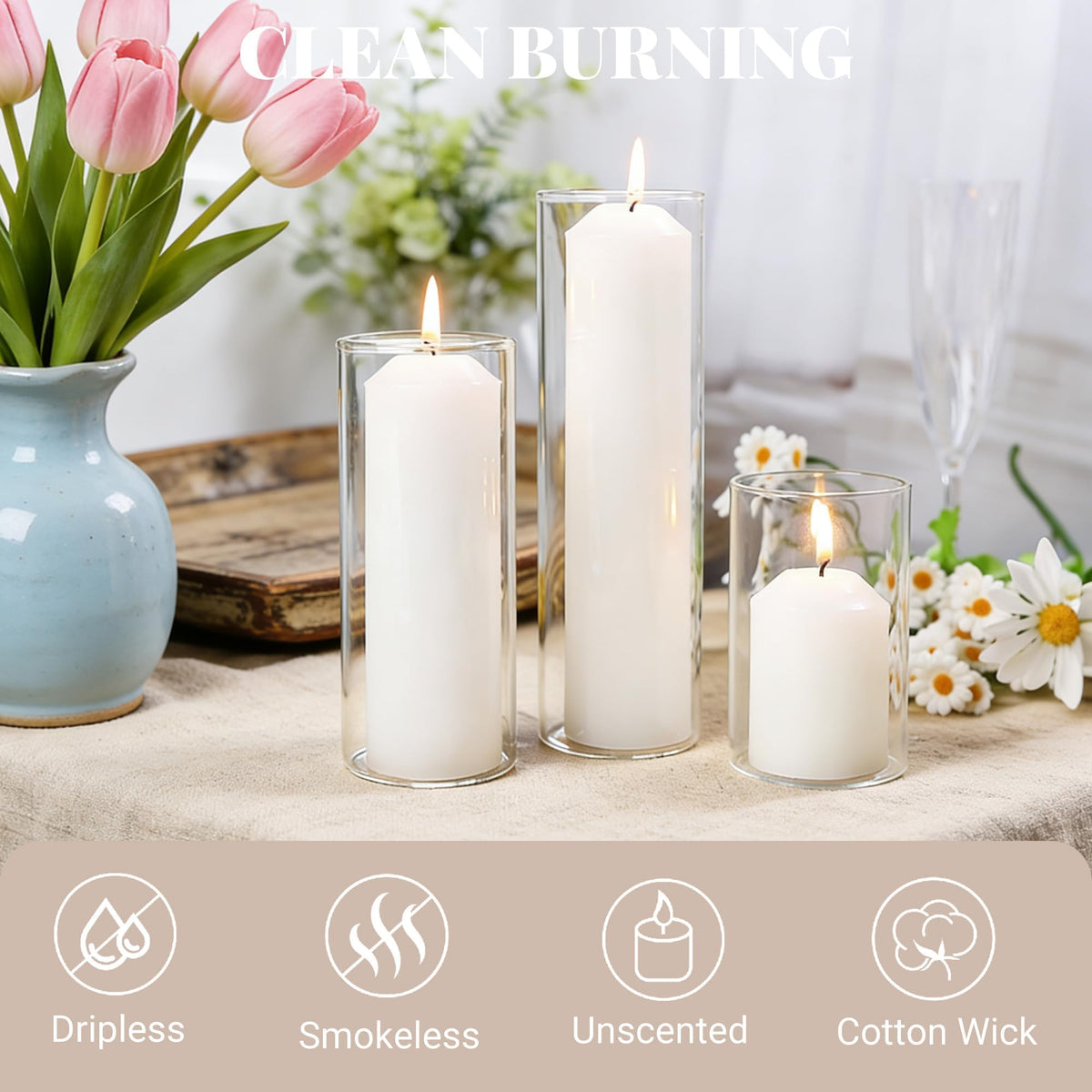 HTTBEIZI 36 Pcs White Pillar Candles Bulk Set | Unscented Dripless Smokeless Wax Candles | 3 Assorted Sizes: 2x3, 2x4, 2x6 for Weddings, Hurricane Vases, and Centerpieces